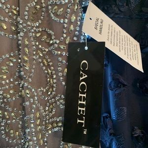 Formal gown; taupe, gold & silver beading; NWT